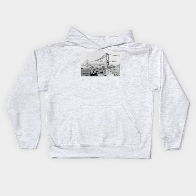 Construction of The Manhattan Bridge (1909) Kids Hoodie by Bravuramedia